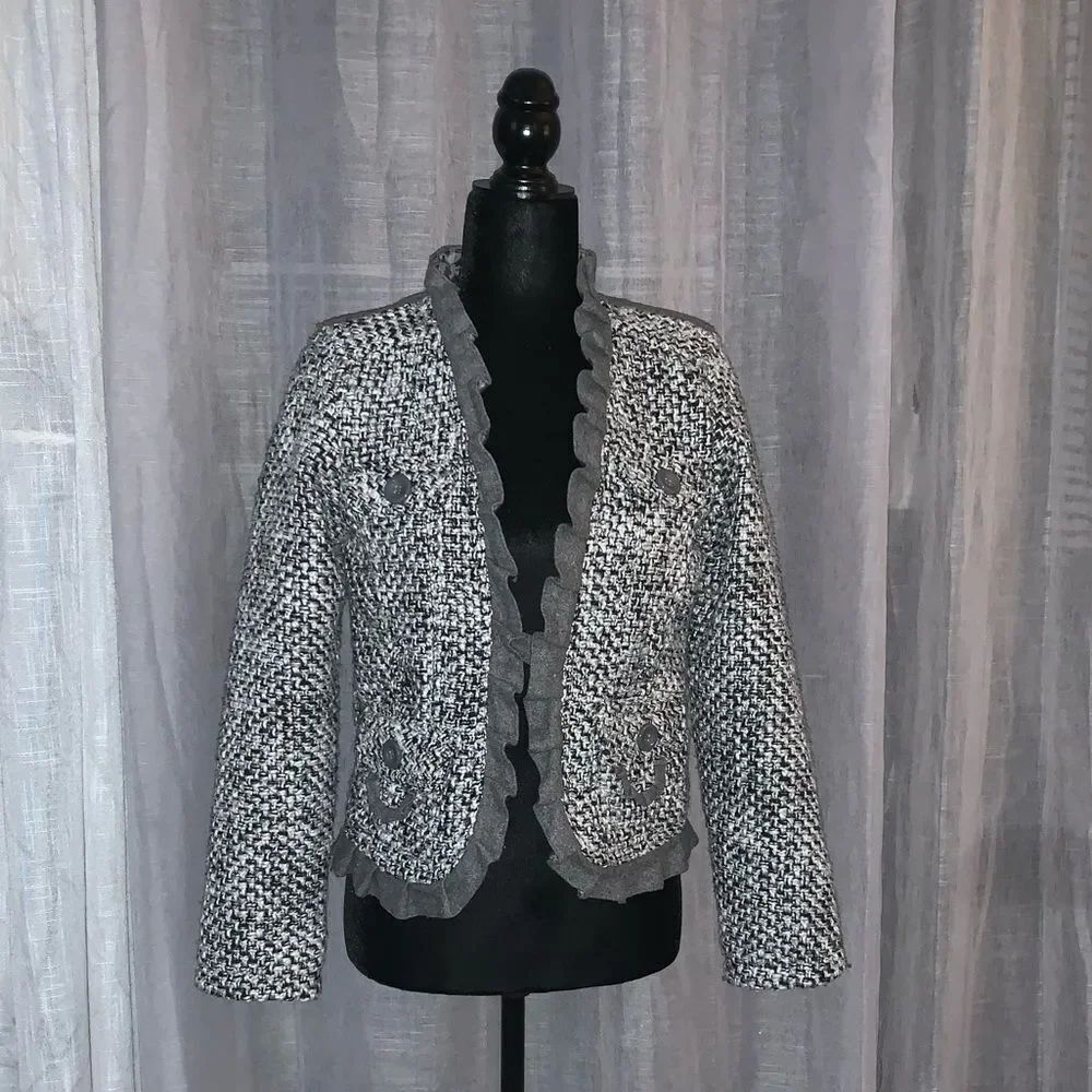 Oleg Cassini Black & Grey Tweed Blazer.
